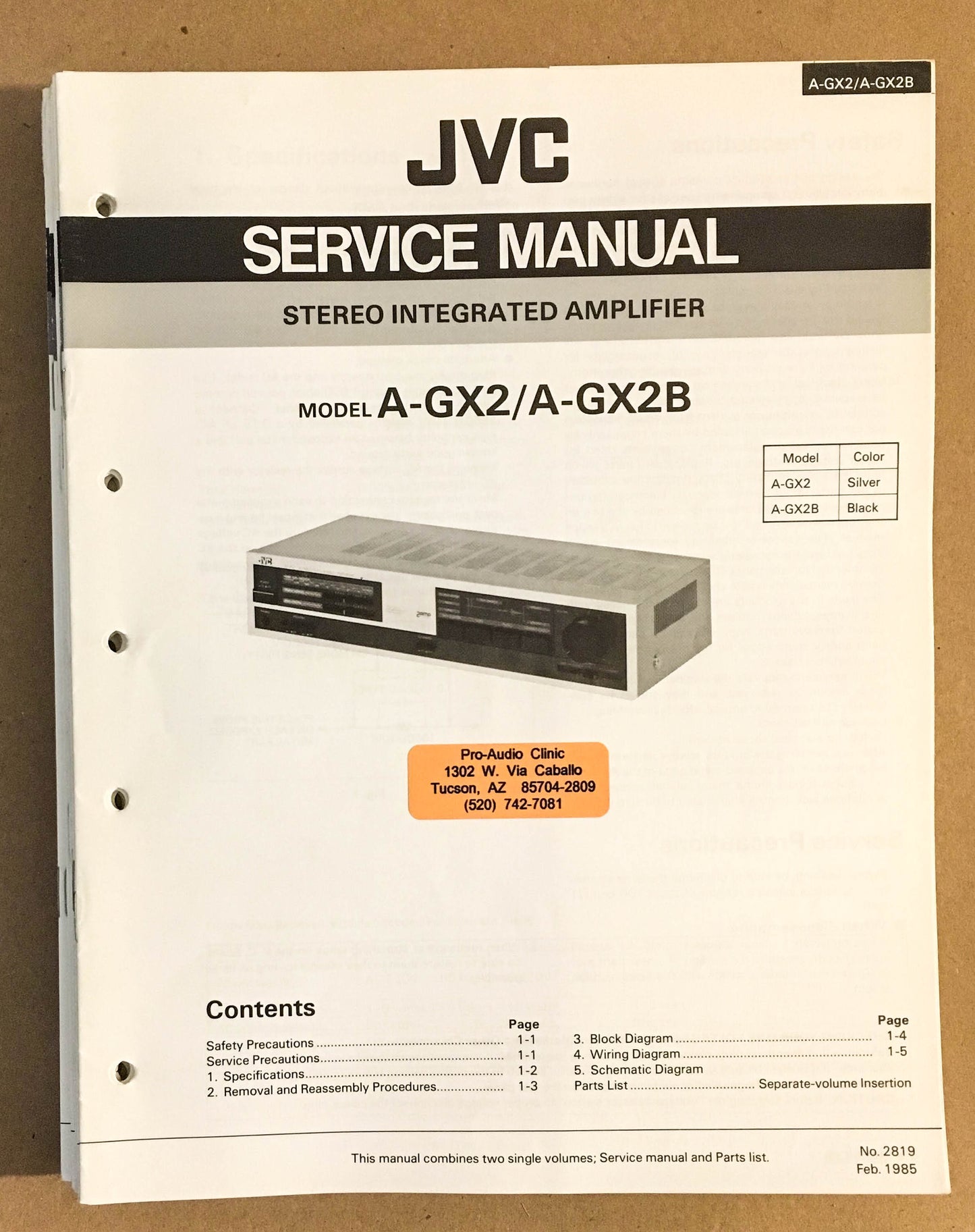 JVC A-GX2 A-GX2B Amplifier  Service Manual *Original*