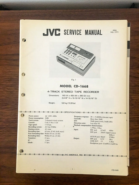 JVC CD-1668 Cassette Service Manual *Original*