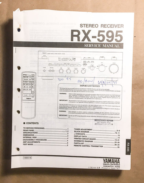 Yamaha RX-595 Receiver  Service Manual *Original*