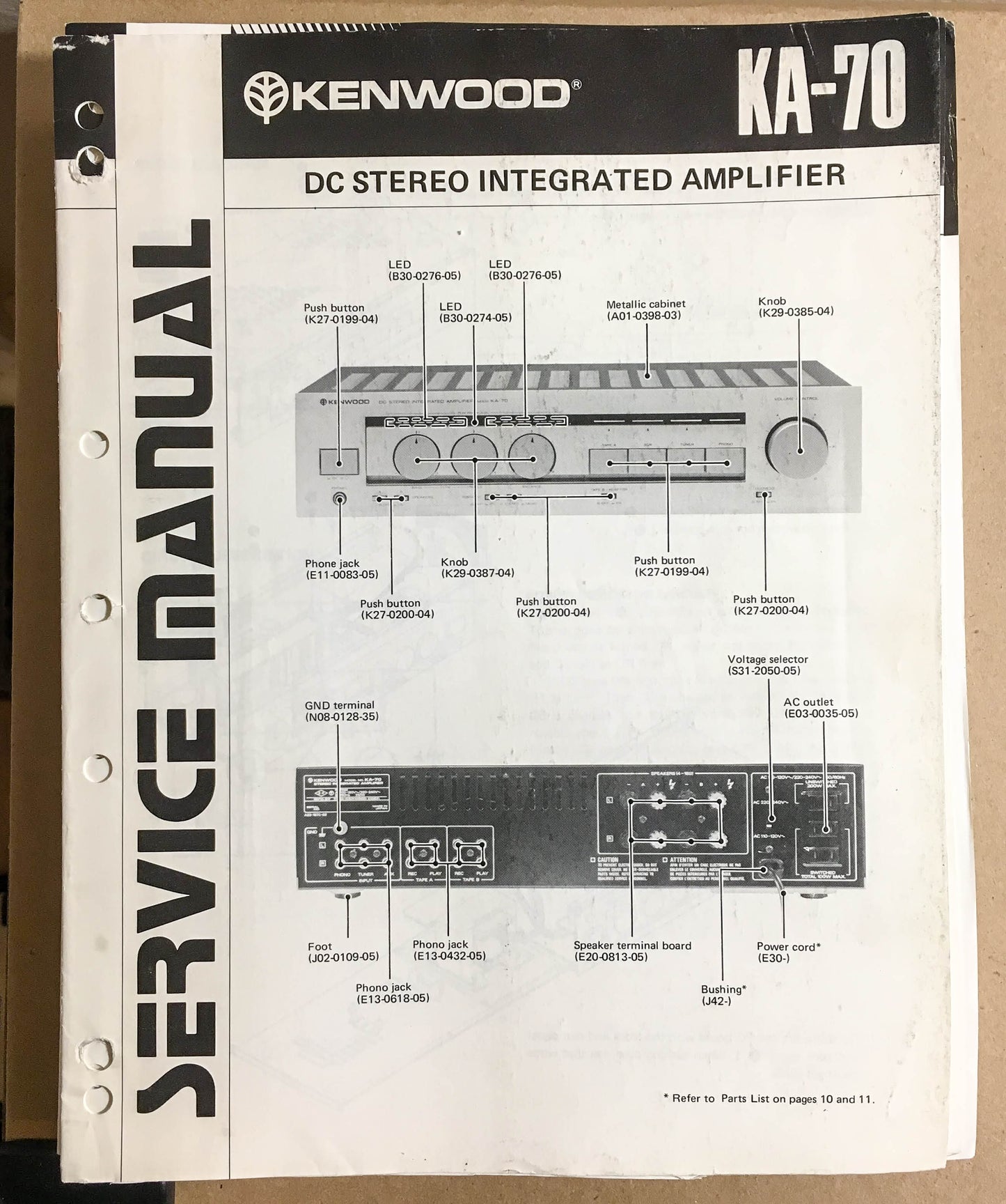 Kenwood KA-70 Amplifier  Service Manual *Original*