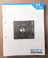 *Original* BSR / Sony C-116 Record Player / Turntable Service Manual