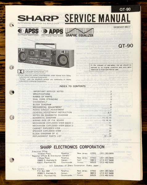 Sharp QT-90 Radio Service Manual *Original*