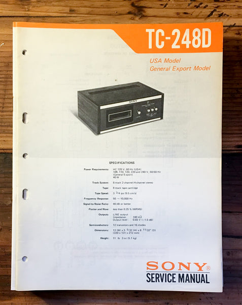 Sony TC-248D 8 Track Service Manual *Original*