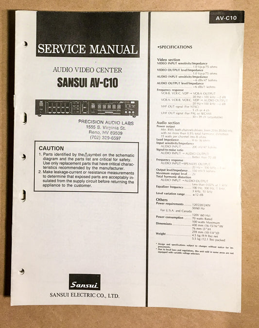 Sansui AV-C10 AV Control Center Service Manual *Original*