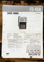 Sony FD-45A Watchman TV  Service Manual *Original*