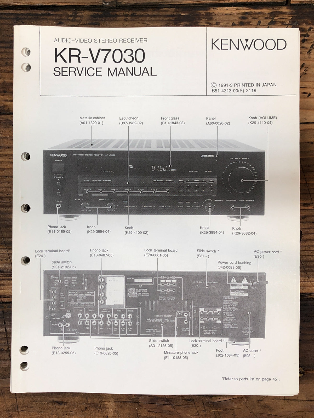 Kenwood KR-V7030 Receiver  Service Manual *Original*