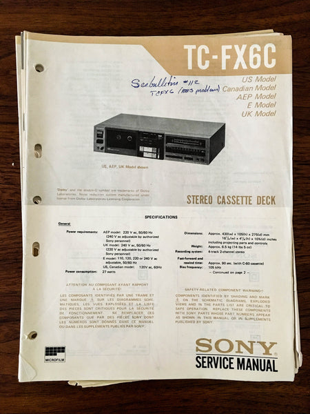 Sony TC-FX6C Cassette Service Manual *Original*