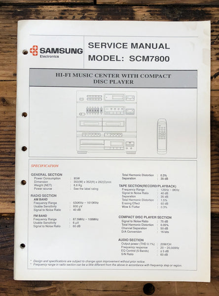 Samsung SCM7800 SCM-7800 Stereo  Service Manual *Original*