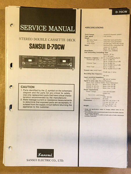 Sansui D-70CW Cassette / Tape Player Service Manual *Original*