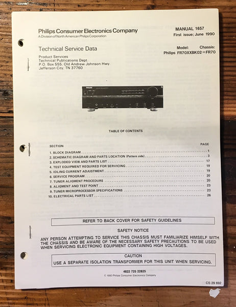 Philips FR70 FR-70 Receiver  Service Manual *Original*