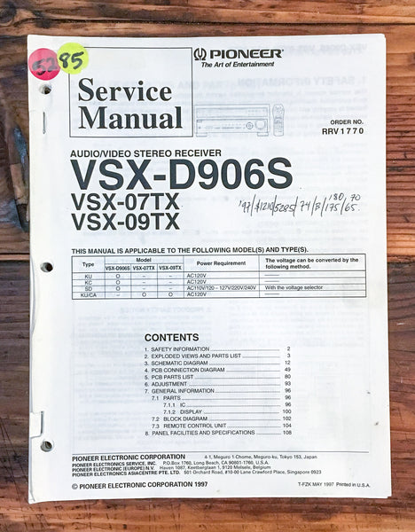 Pioneer VSX-D906S VSX-07TX VSX-09TX Receiver  Service Manual *Original*