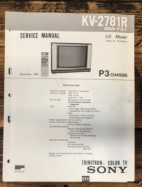 Sony KV-2781R TV  Service Manual *Original*