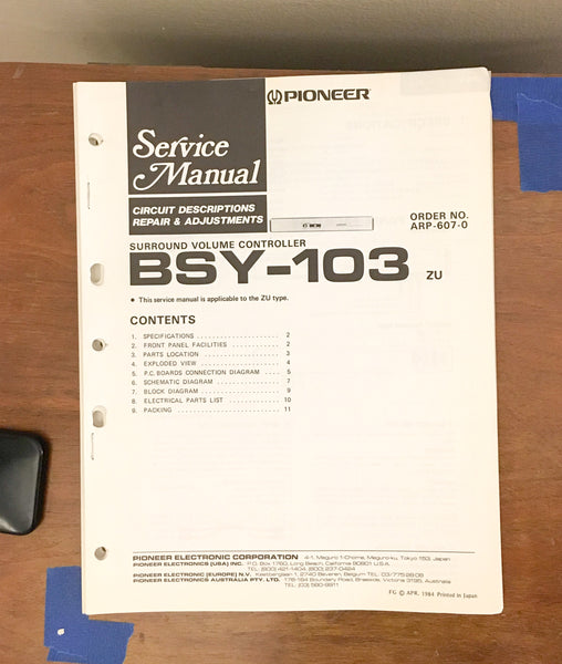 Pioneer BSY-103 Volume Controller Service Manual *Original*