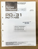 Pioneer PD-31 PD-7700 CD Player Service Manual *Original*