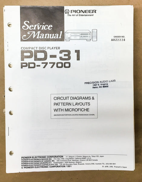 Pioneer PD-31 PD-7700 CD Player Service Manual *Original*