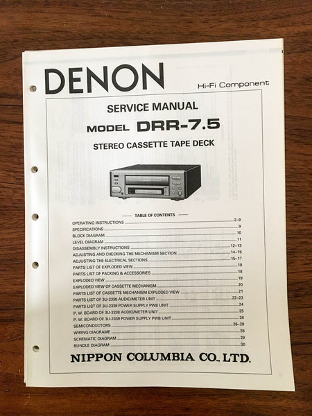 Denon DRR-7.5 Cassette Tape Service Manual *Original*