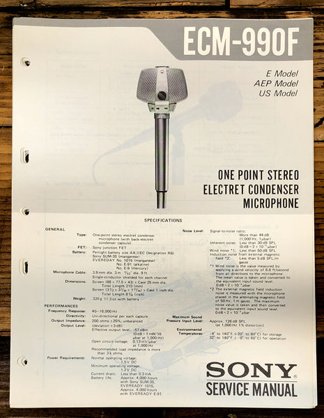 Sony ECM-990F Microphone  Service Manual *Original*