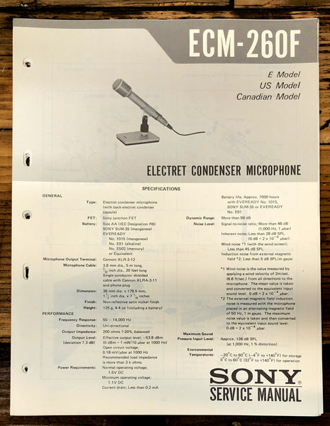 Sony ECM-260F Microphone  Service Manual *Original*