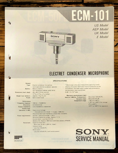 Sony ECM-101 Microphone  Service Manual *Original*