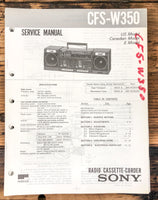 Sony CFS-W350 Radio / Boombox  Service Manual *Original*