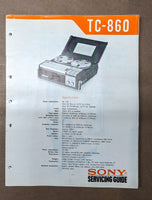 Sony TC-860 Reel to Reel Service Manual *Original* #2