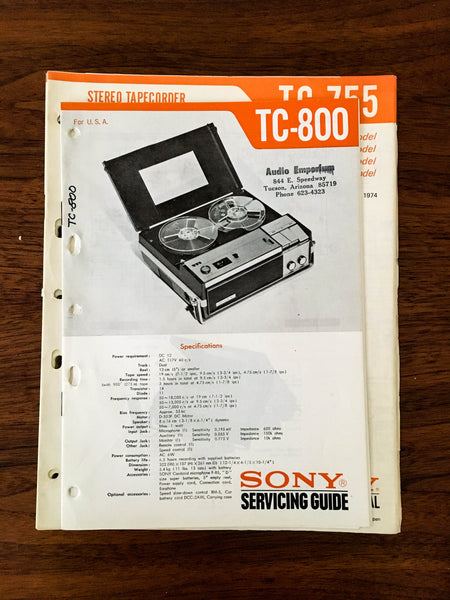 Sony TC-800 Reel to Reel Service Manual *Original*