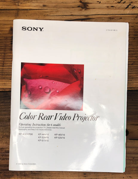 Sony KP-46V15 -53V15 -61V15 -53V16 TV  Owners / User Manual *Original*