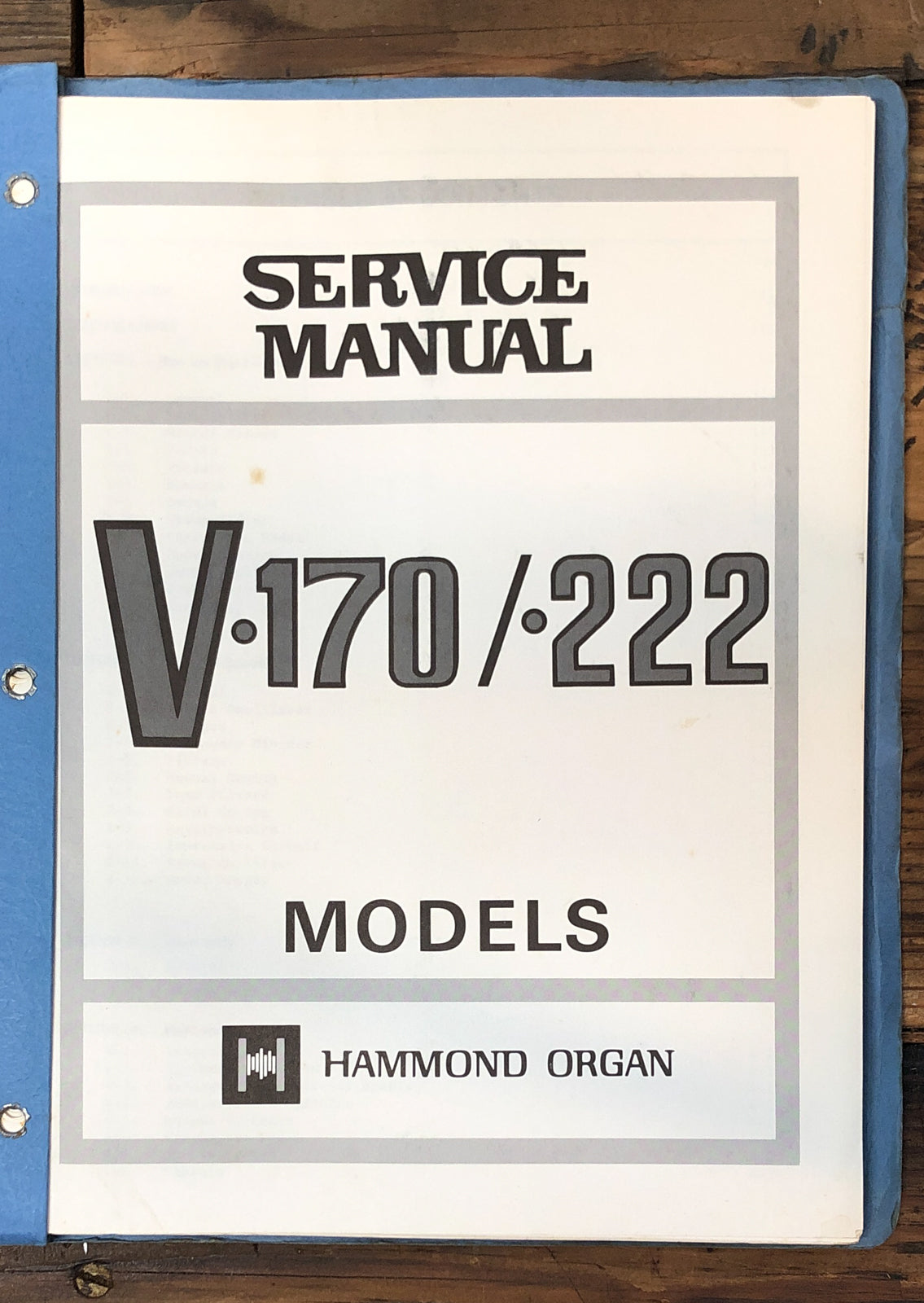 Hammond Organ V-170 V-222  Service Manual *Original*