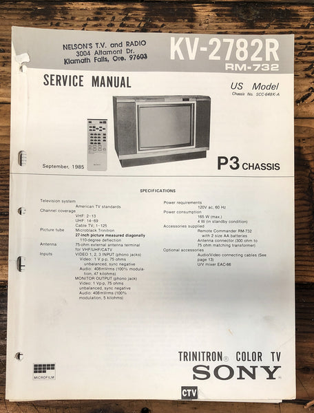 Sony KV-2782R TV  Service Manual *Original*