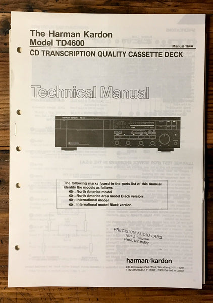 HK Harman Kardon TD-4600 TD-4600 Cassette Service Manual *Original*