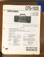 Sony CFS-1025 Radio Cassette Recorder / Boombox Service Manual *Original*