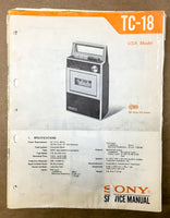 Sony TC-18 Cassette Tape Player Service Manual *Original*