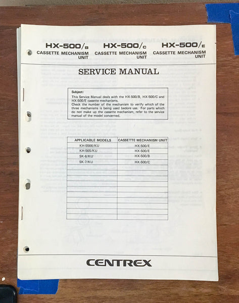 Pioneer HX-500  Cassette Mechanism Service Manual *Original*