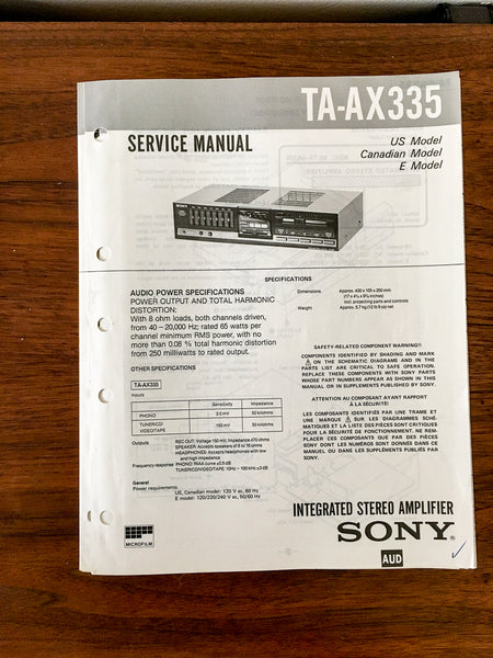 Sony TA-AX335 Amplifier Service Manual *Original*