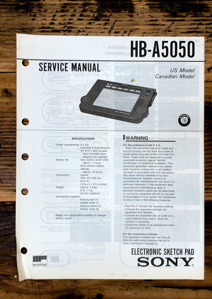 Sony HB-A5050 Sketch Pad  Service Manual *Original*