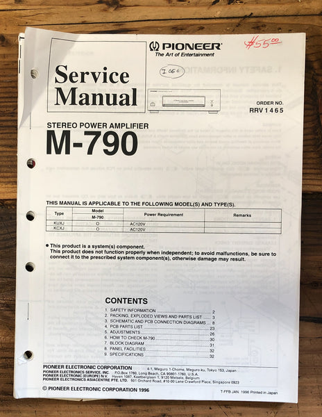 Pioneer M-790 Amplifier  Service Manual *Original*