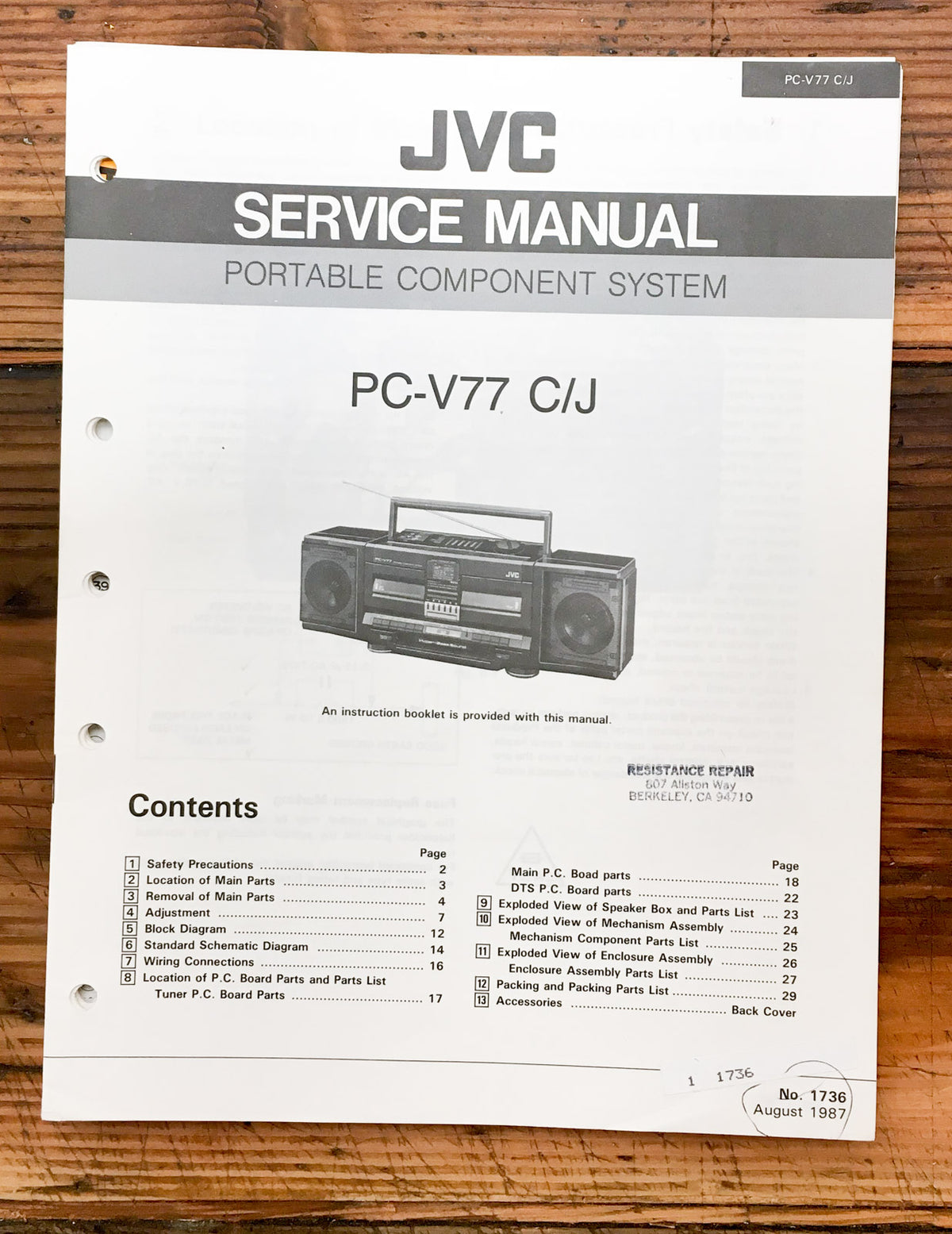 JVC PC-V77 Stereo  Service Manual *Original*