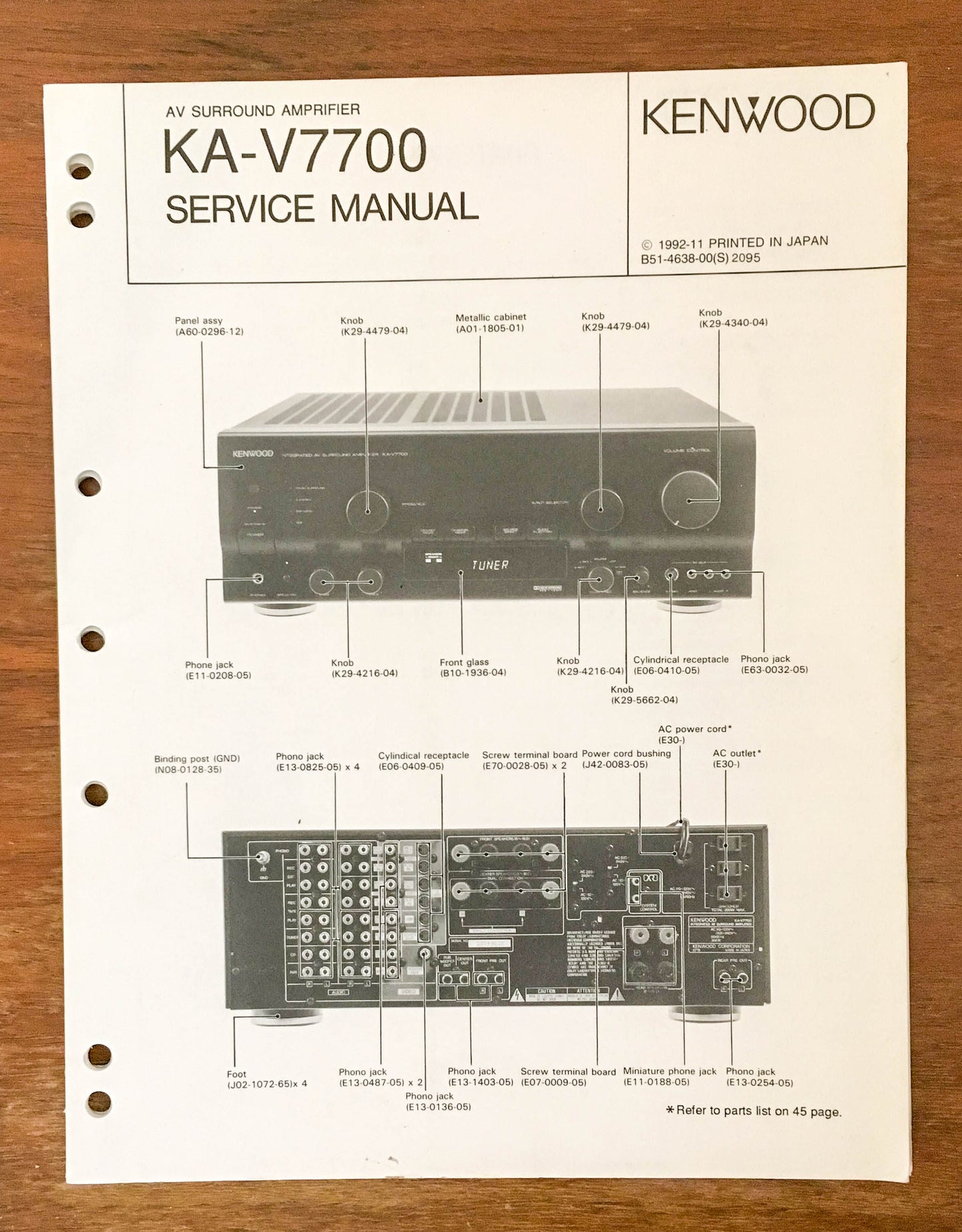 Kenwood KA-V7700 Stereo Amplifier Service Manual *Original*