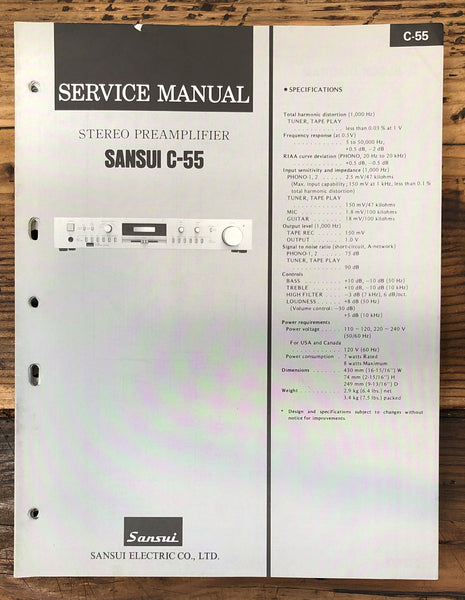 Sansui C-55 Preamp / Preamplifier  Service Manual *Original*