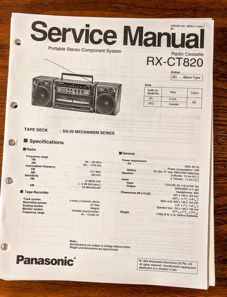 Panasonic RX-CT820 Radio Cassette Service Manual *Original*