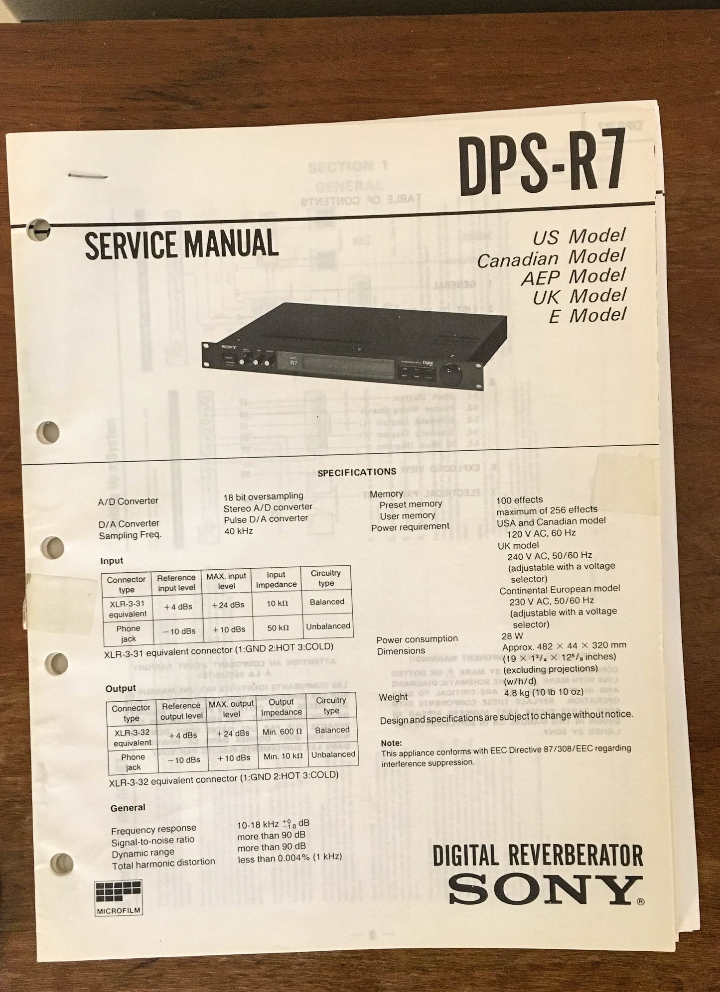 Sony DPS-R7 Digital Reverberator  Service Manual *Original*
