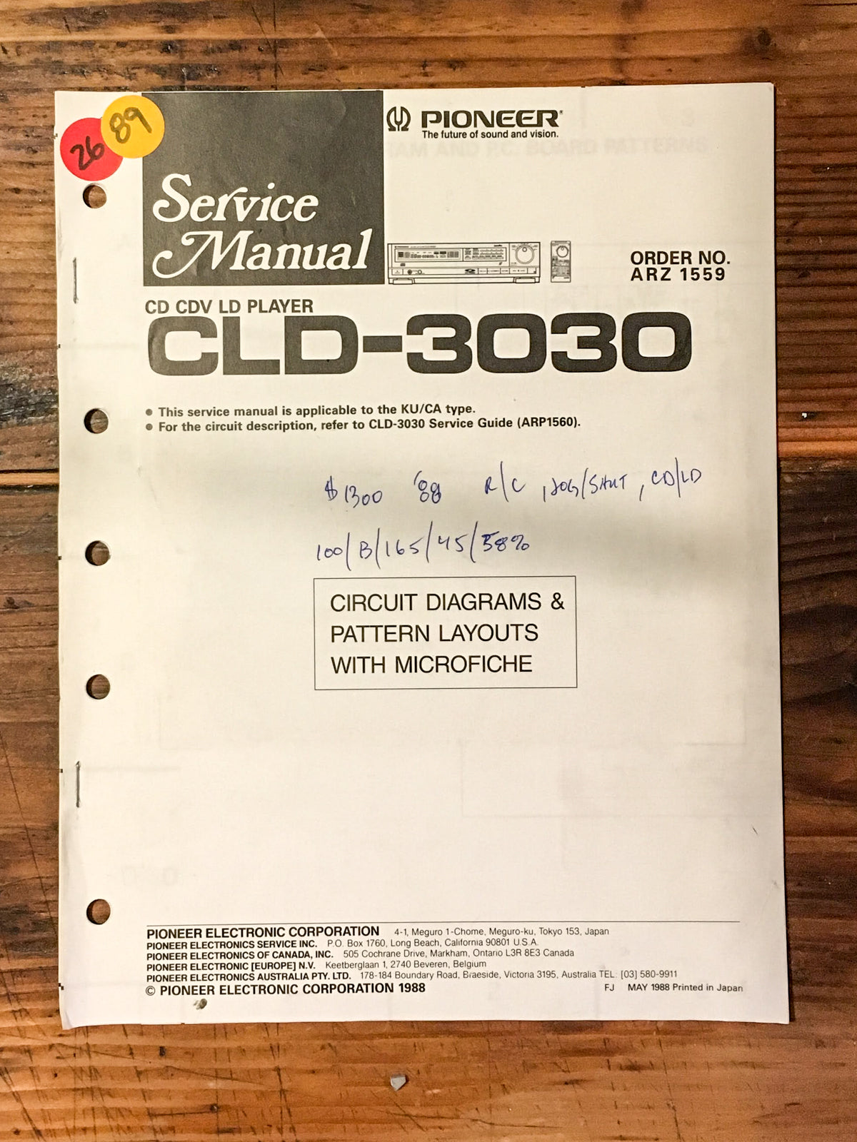Pioneer CLD-3030 Laserdisc Player Service Manual *Original*