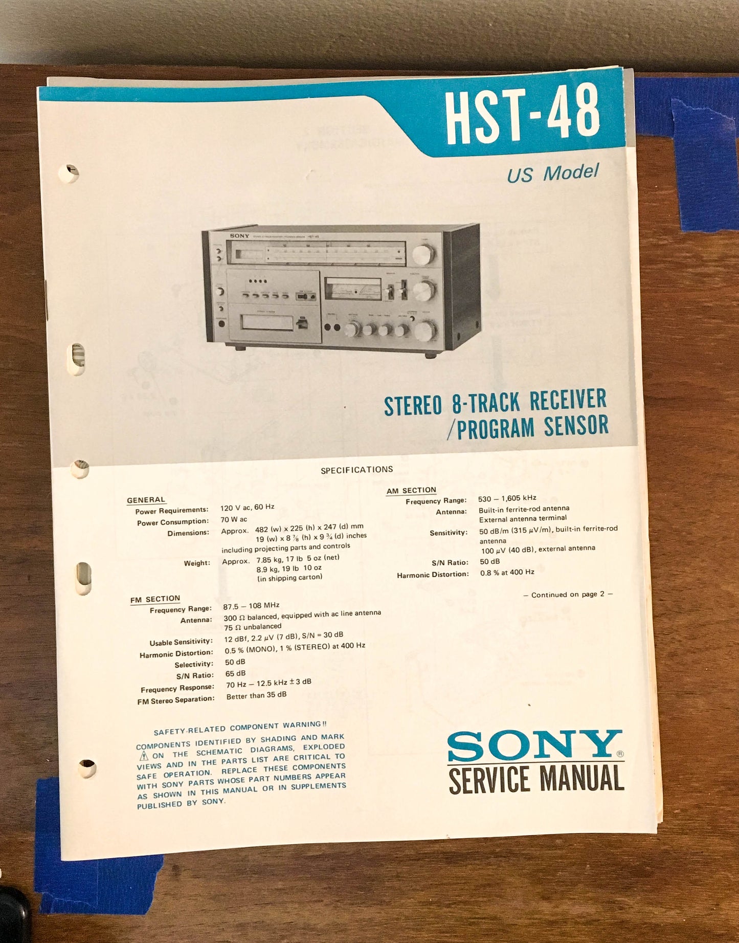 Sony HST-48 Stereo Music System Service Manual *Original*