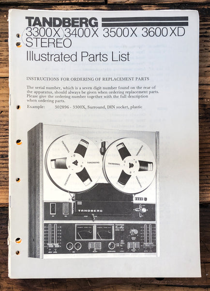 Tandberg 3300X 3400X 3500X 3600XD Tape Recorder  Parts List Manual *Original*