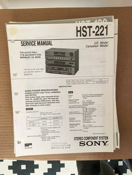 Sony HST-221 Stereo System Service Manual *Original*