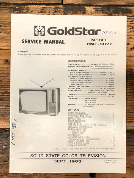 LG / Goldstar CMT-9022 Color TV  Service Manual *Original*