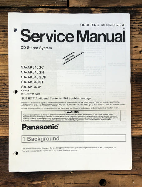 Panasonic SA-AK340 Stereo Supp Service Manual *Original*