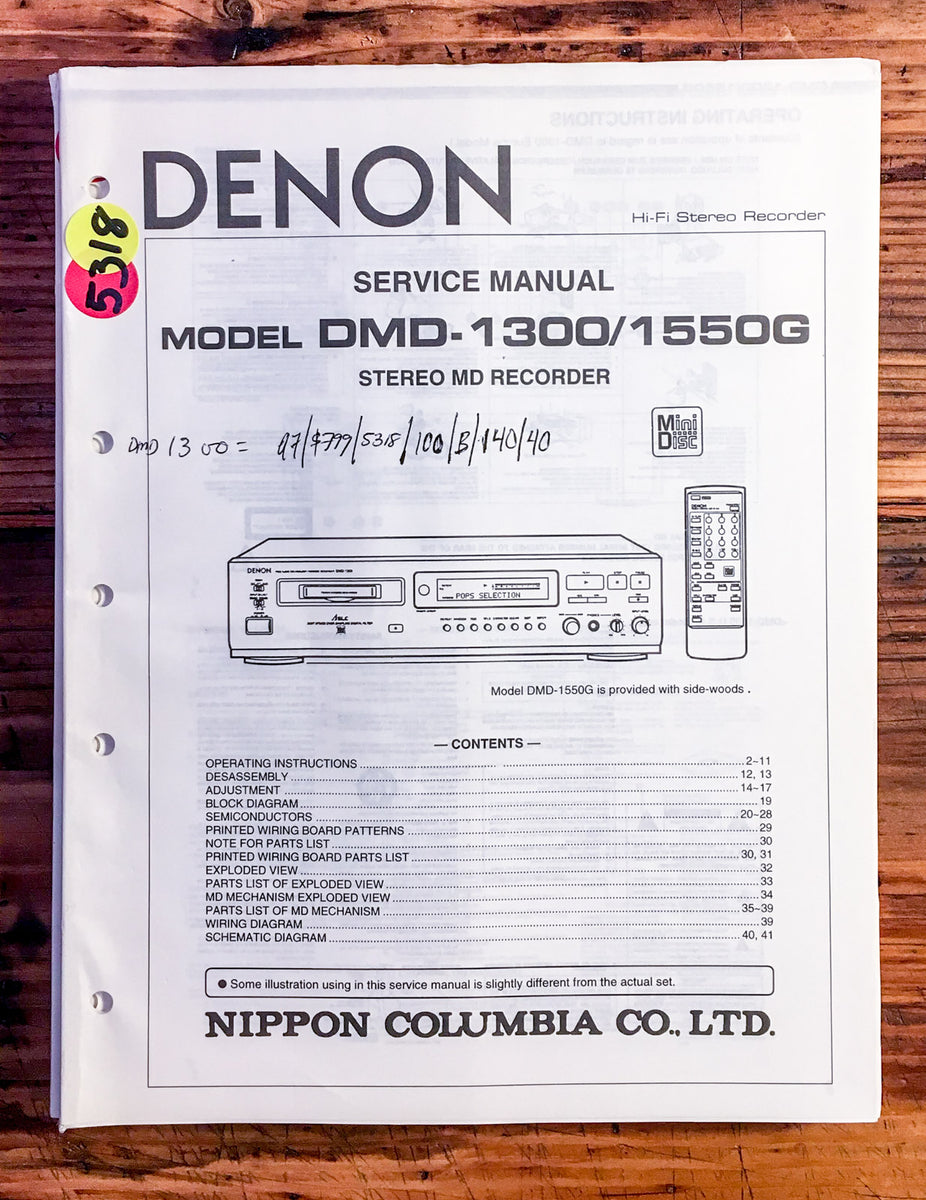 Denon DMD-1300 DMD-1550G MiniDisc MD Recorder Service Manual *Original ...