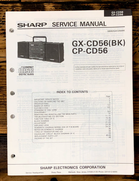Sharp GX-CD56 CP-CD56 Boombox / Radio Service Manual *Original*