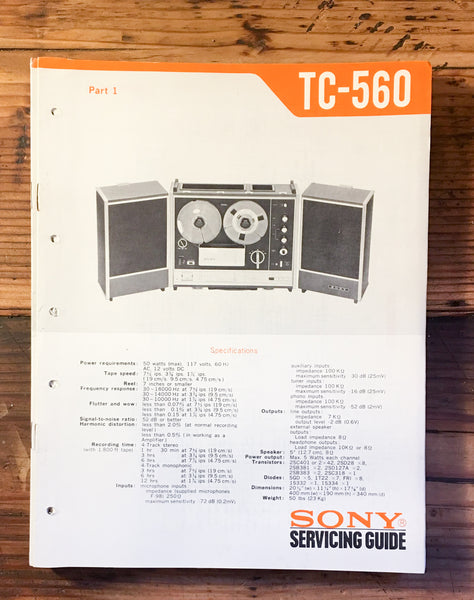 Sony TC-560 Reel to Reel Service Manual Part 1 *Original*